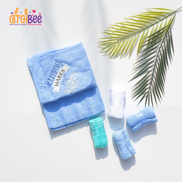 BABY HOODED TOWEL & WASHCLOTHES ( 5 PCS SET )