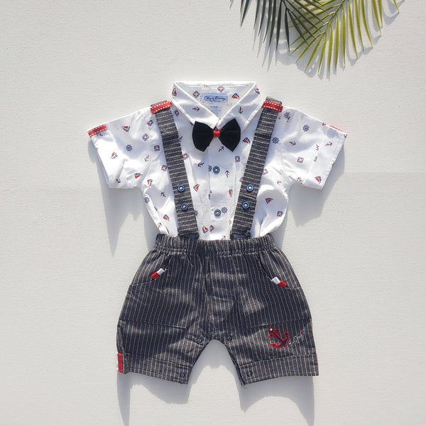 BABY BOY SUSPENDER ROMPER SET