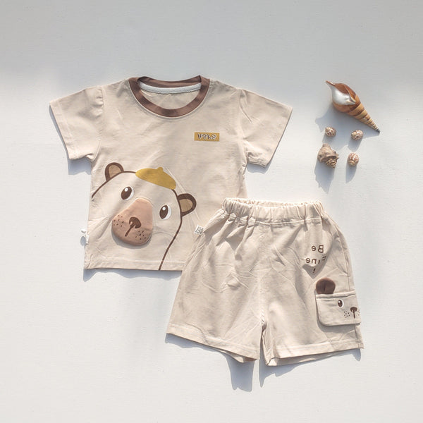 TODDLER BOY CARTOON BEAR T-SHIRT & SHORTS SET